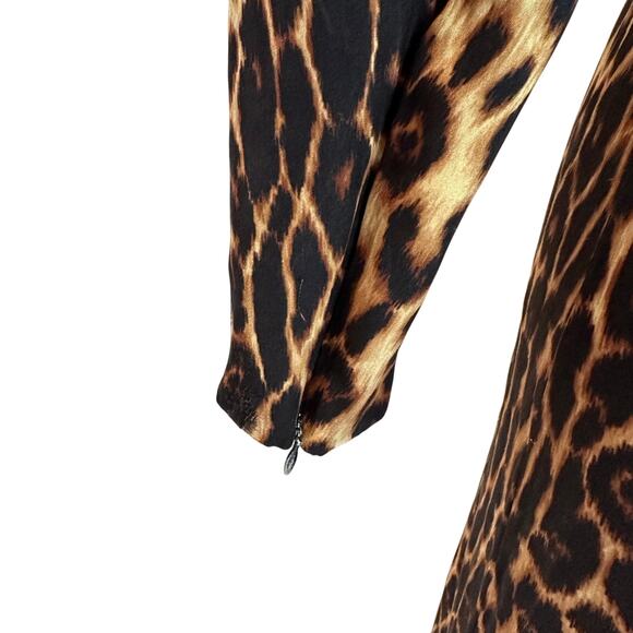 A.L.C. Brown Leopard Long Sleeve Gown Size 4 Silk Maxi Dress Cutout Waist $895 - Picture 9 of 11